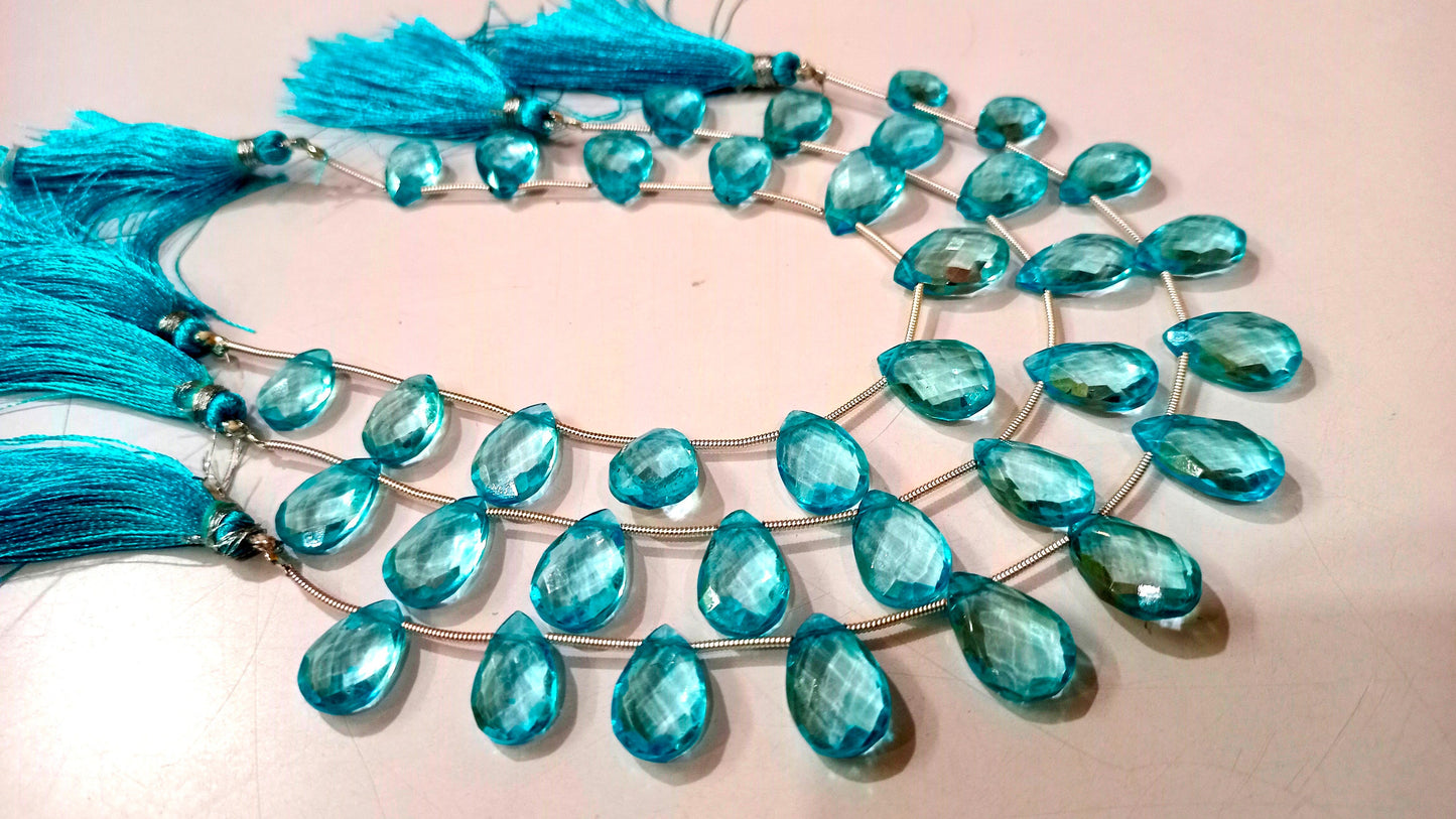 Natural Swiss Blue Topaz Pear Shape Faceted 8x13 to 10x15mm Graduated Gemstone Beads Sold Per strand 8 inches Long Great Quality Beads