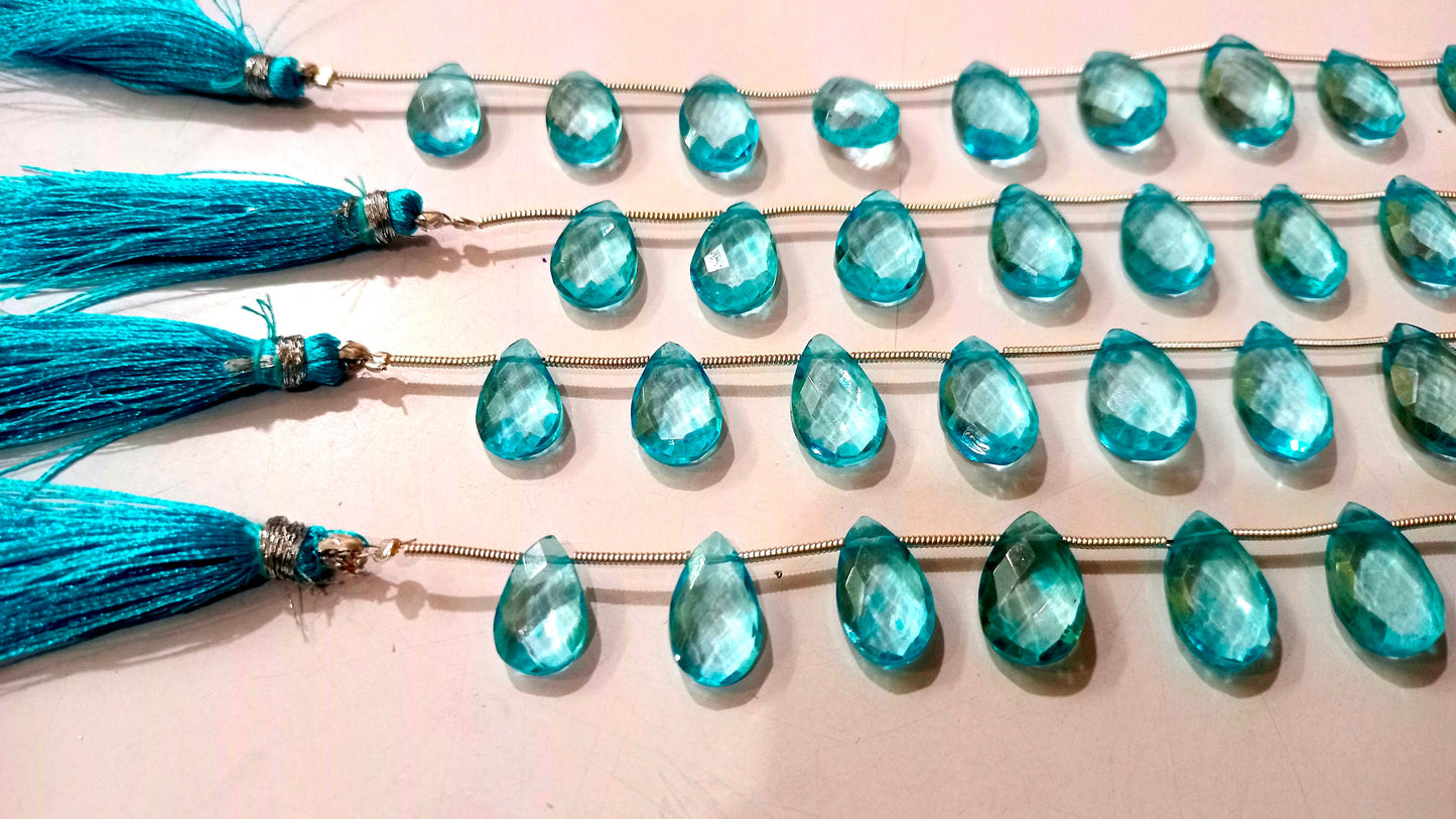 Natural Swiss Blue Topaz Pear Shape Faceted 8x13 to 10x15mm Graduated Gemstone Beads Sold Per strand 8 inches Long Great Quality Beads