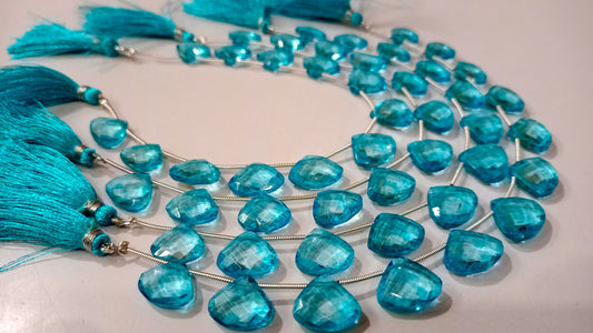 Natural Swiss  Blue Topaz Heart Shape Faceted 13-15 mm Graduated Gemstone Beads Sold Per strand 8 inches Long Great Quality Beads