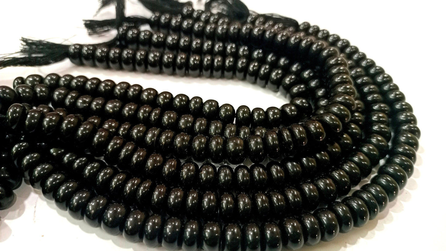 Natural Gemstone Black Onyx Rondelle Plain Smooth 8mm Beads Sold Per Strand 8 Inches Long Great Quality Beads
