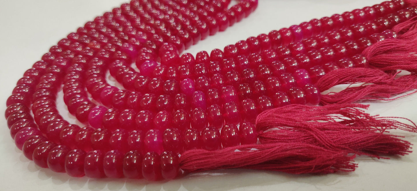 Natural Dark Hot Pink chalcedony Rondelle Plain Smooth 8mm Beads sold Per strand 8 Inches Long Great Quality Beads.