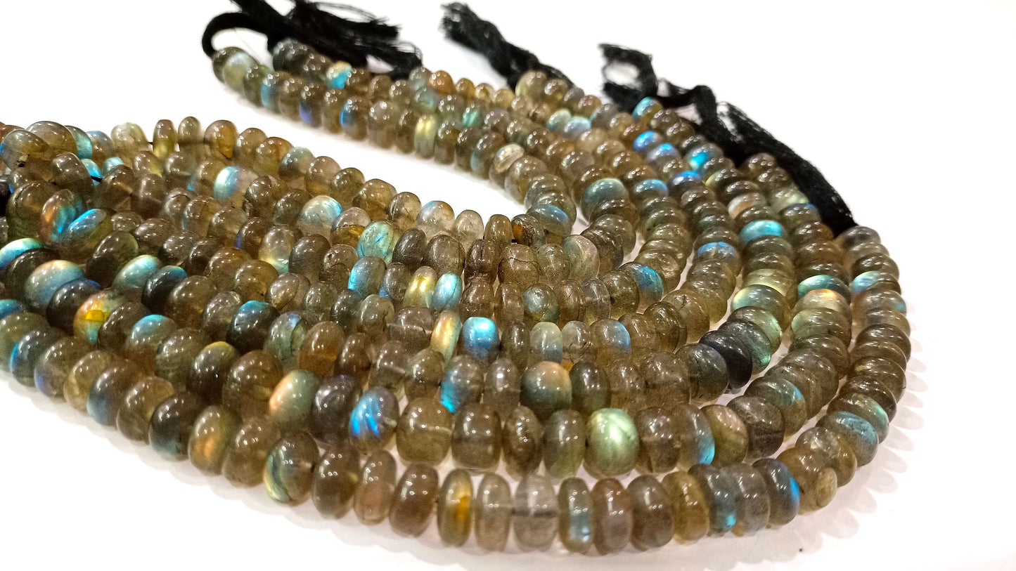 Natural Labradorite Blue Flashy Rondelle Plain Smooth 7-9mm beads Sold Per Strand 8 inches Long Great Quality Gemstone Stone Beads