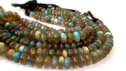 Natural Labradorite Blue Flashy Rondelle Plain Smooth 7-9mm beads Sold Per Strand 8 inches Long Great Quality Gemstone Stone Beads