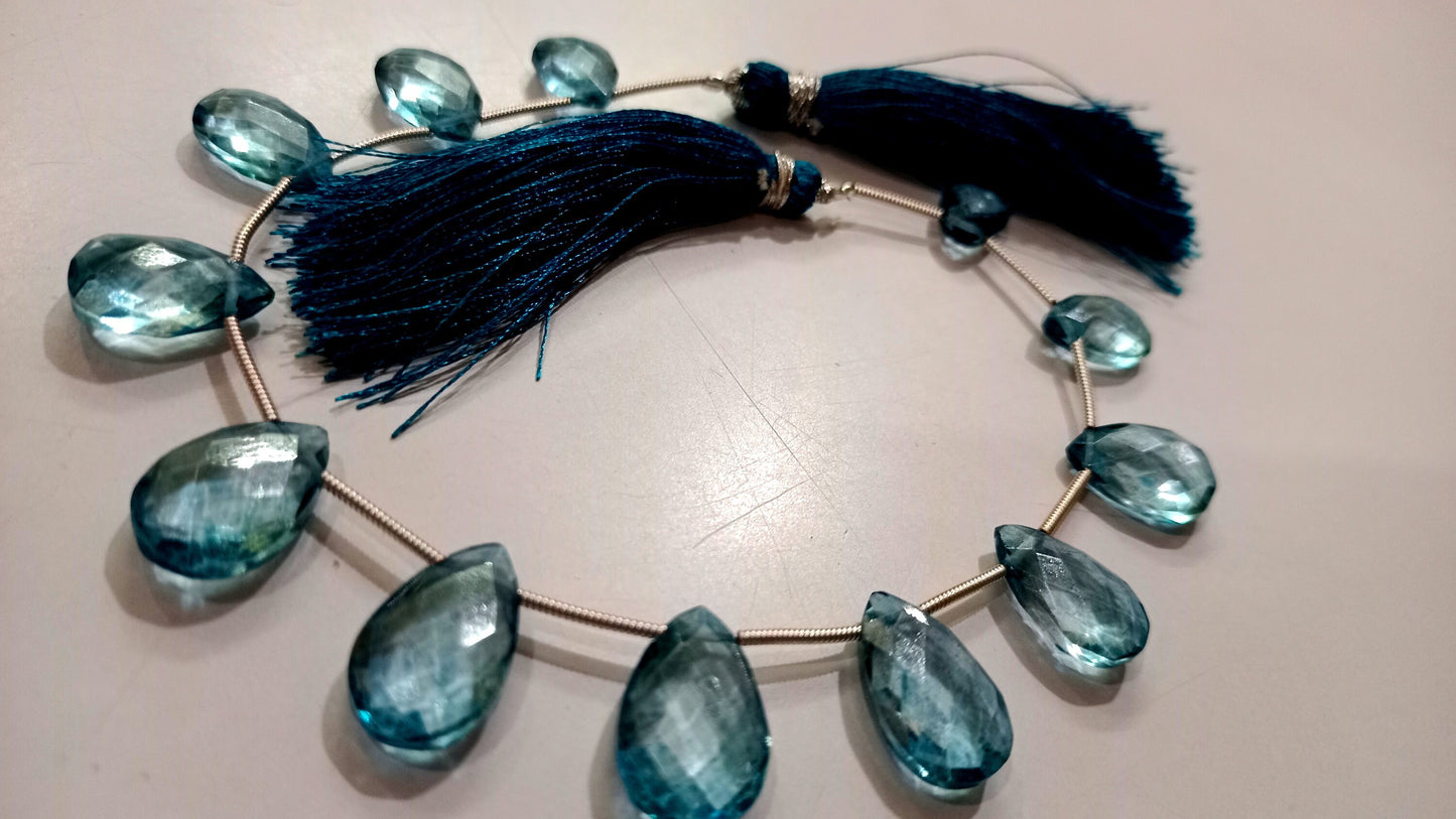 Natural London Blue Topaz Pear Shape Faceted 8x13 to 10x15mm Graduated Gemstone Beads Sold Per strand 8 inches Long Great Quality Beads