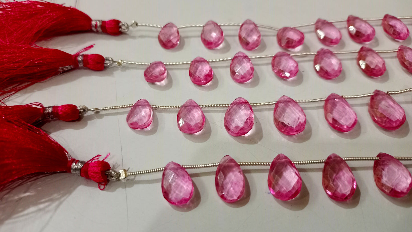 Natural London Pink  Topaz Pear Shape Faceted 8x13 to 10x15mm Graduated Gemstone Beads Sold Per strand 8 inches Long Great Quality Beads
