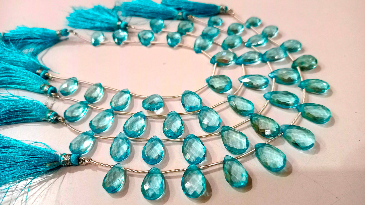 Natural Swiss Blue Topaz Pear Shape Faceted 8x13 to 10x15mm Graduated Gemstone Beads Sold Per strand 8 inches Long Great Quality Beads