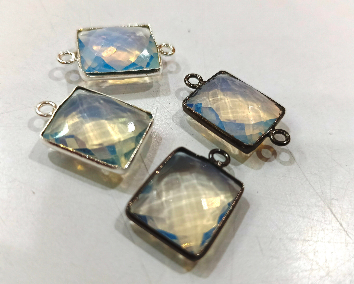 Natural Multi Gemstone Rectangle Shape 12x14mm Double Loop  Bezel Connector Charms For Jewelry Making You can Choose Stone and Plating
