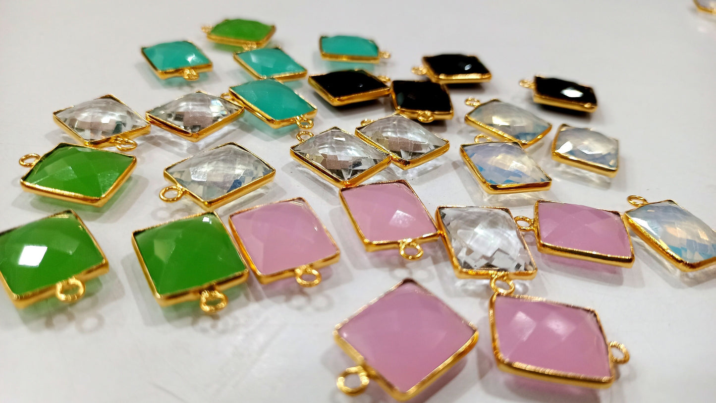 Natural Multi Gemstone Rectangle Shape 12x14mm Single Loop  Bezel Connector Charms For Jewelry Making You can Choose Stone and Plating