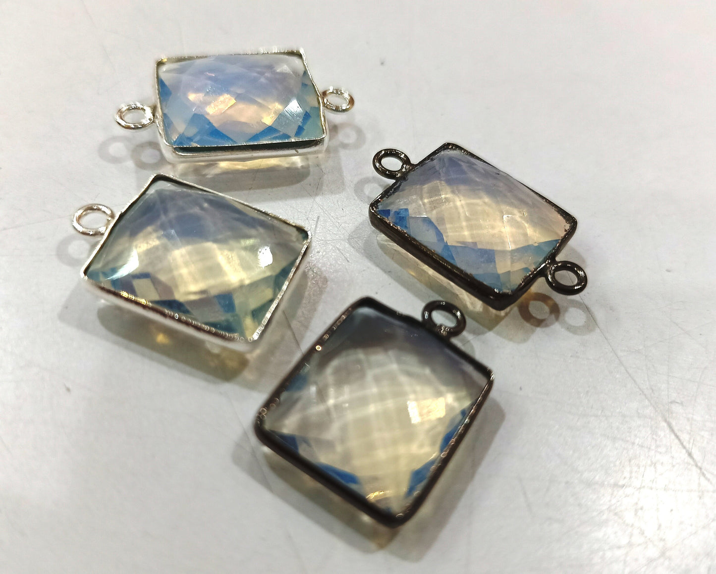 Natural Multi Gemstone Rectangle Shape 12x14mm Single Loop  Bezel Connector Charms For Jewelry Making You can Choose Stone and Plating