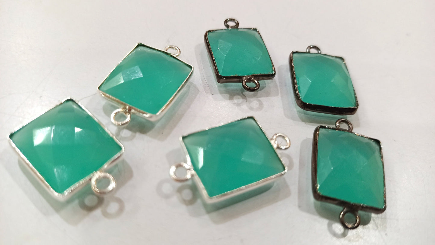 Natural Multi Gemstone Rectangle Shape 12x14mm Single Loop  Bezel Connector Charms For Jewelry Making You can Choose Stone and Plating