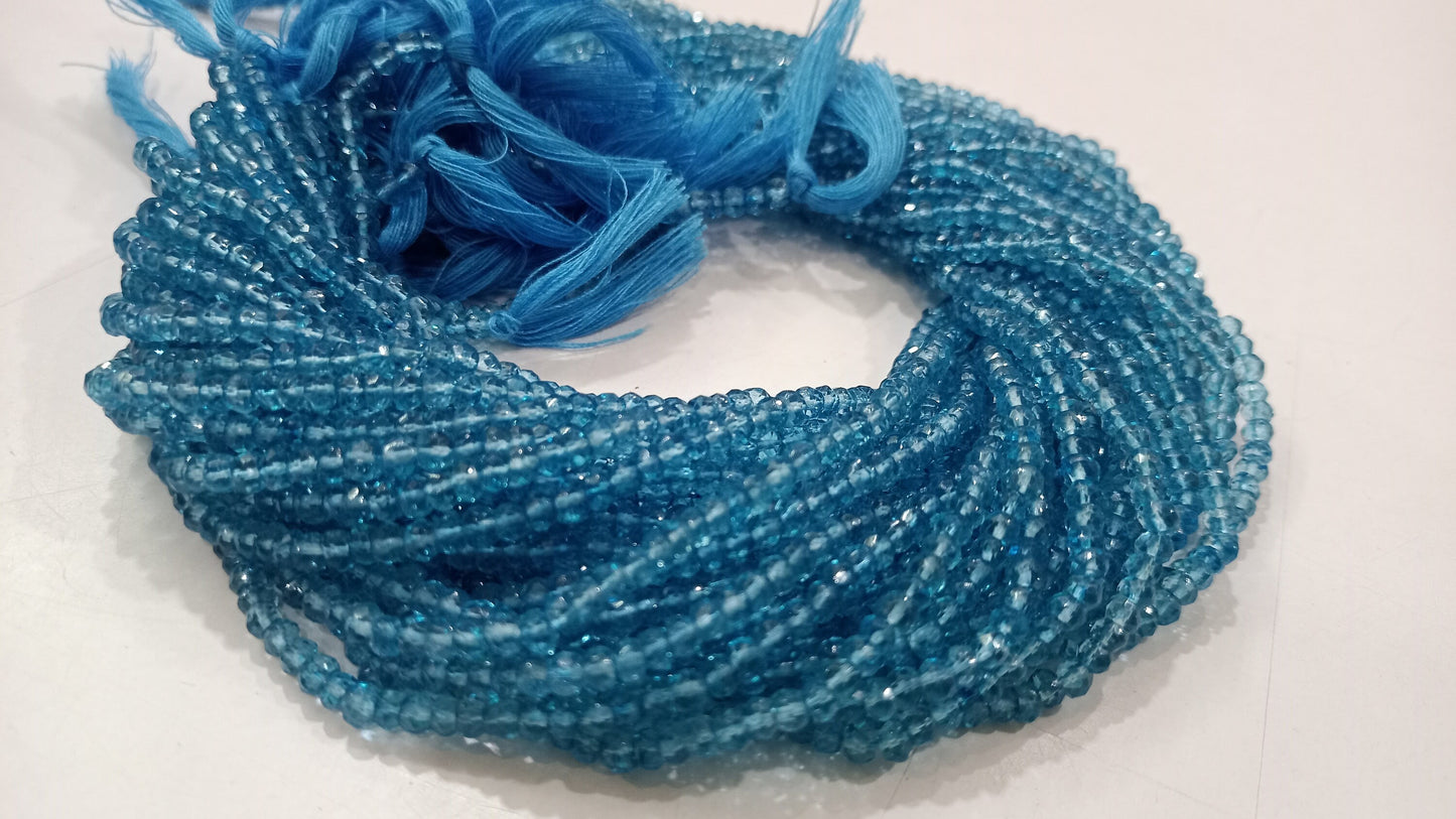 Natural Swiss Blue Topaz Rondelle Faceted 3.5-4mm  Beads Sold Per Strand 13 Inches Long Great Quality Gemstone Beads