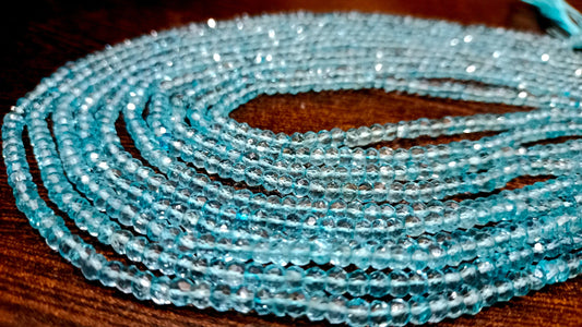 Natural Sky Blue Topaz Rondelle Faceted 3.5-4mm  Beads Sold Per Strand 13 Inches Long Great Quality Gemstone Beads