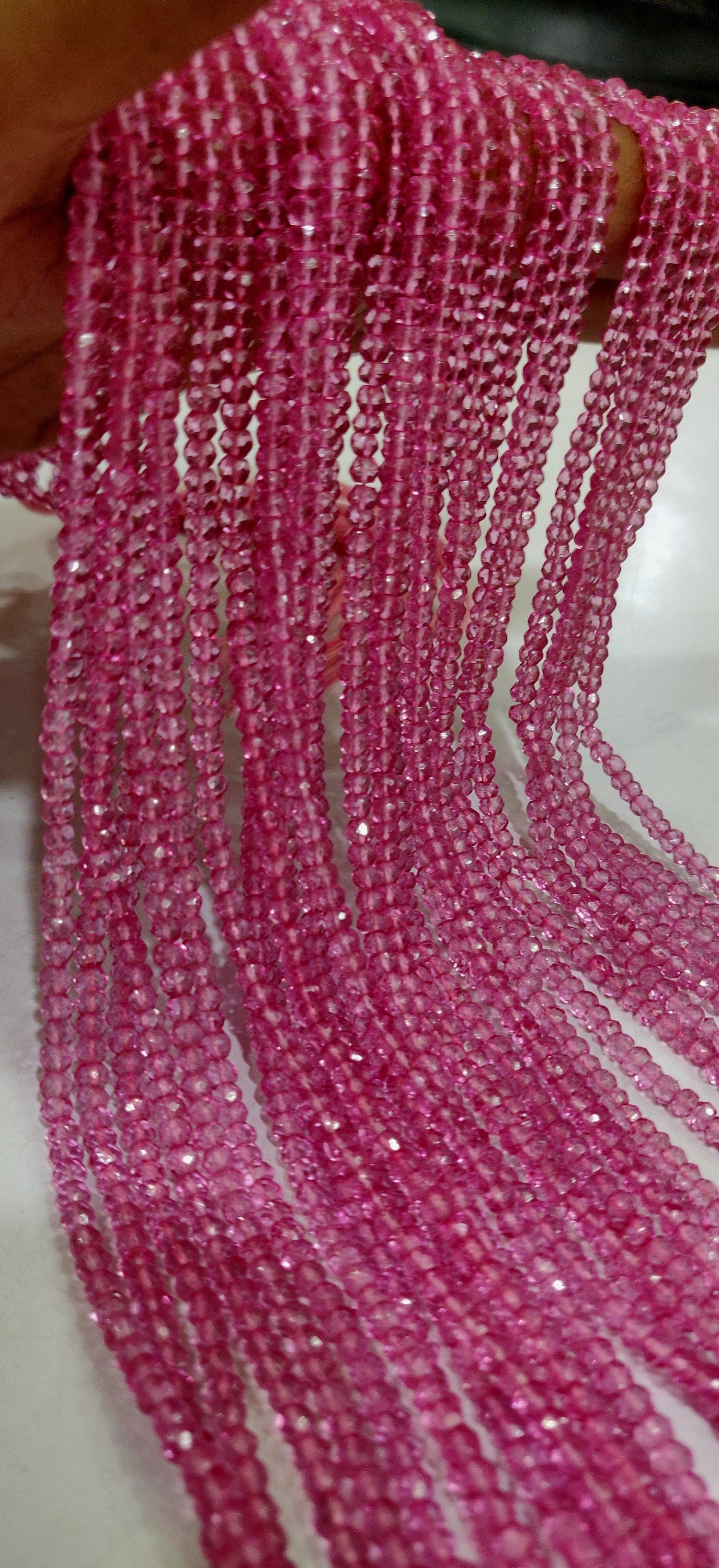 Natural Pink Topaz Rondelle Faceted 3.5-4mm  Beads Sold Per Strand 13 Inches Long Great Quality Gemstone Beads