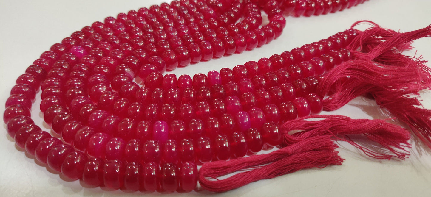 Natural Dark Hot Pink chalcedony Rondelle Plain Smooth 8mm Beads sold Per strand 8 Inches Long Great Quality Beads.