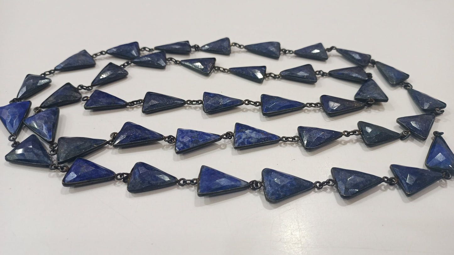 Natural Lapis Lazuli Trillian Cut Briolette 15x20mm Bezel Connector Chain Sold per foot Black Oxidized Great Quality Chain