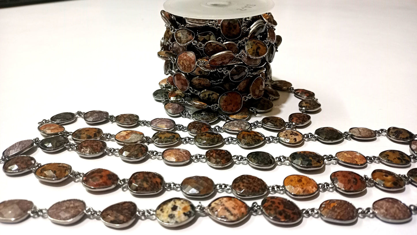 Natural Brown Agate Free Shape Briolette faceted 10 to15mm Bezel Connector Chain Sold Per Foot Great Quality Chain Wholesale Prices