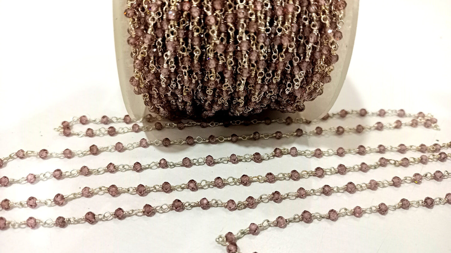 Rhodonite 3mm Rondelle Faceted Rosary Beaded Sterling Silver Chain Sold Per Foot Great Quality Chain