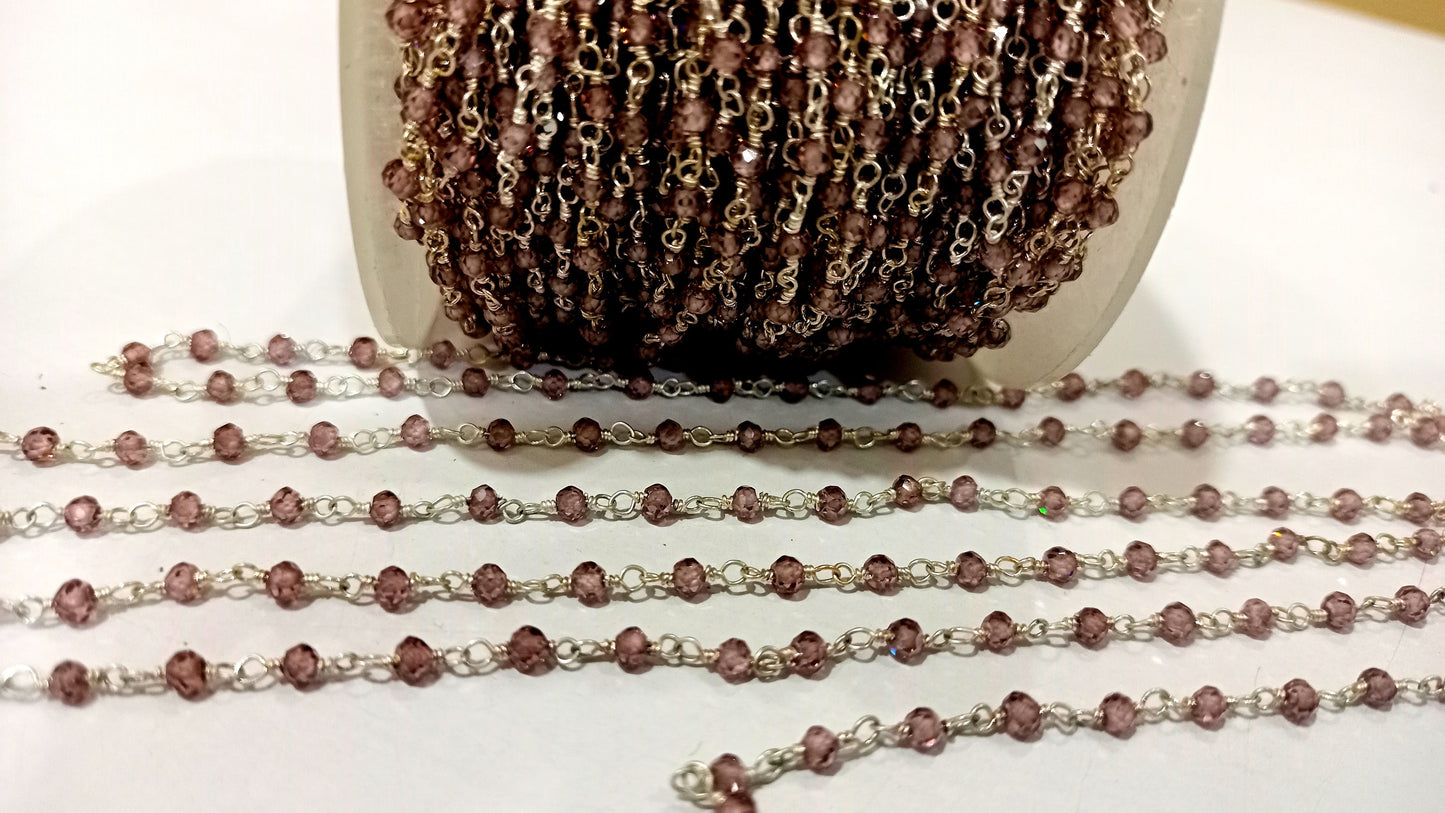 Rhodonite 3mm Rondelle Faceted Rosary Beaded Sterling Silver Chain Sold Per Foot Great Quality Chain