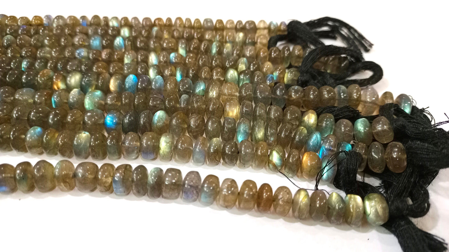 Natural Labradorite Blue Flashy Rondelle Plain Smooth 7-9mm beads Sold Per Strand 8 inches Long Great Quality Gemstone Stone Beads