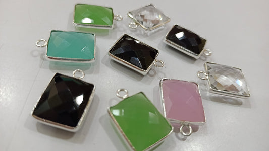 Natural Multi Gemstone Rectangle Shape 12x14mm Single Loop  Bezel Connector Charms For Jewelry Making You can Choose Stone and Plating