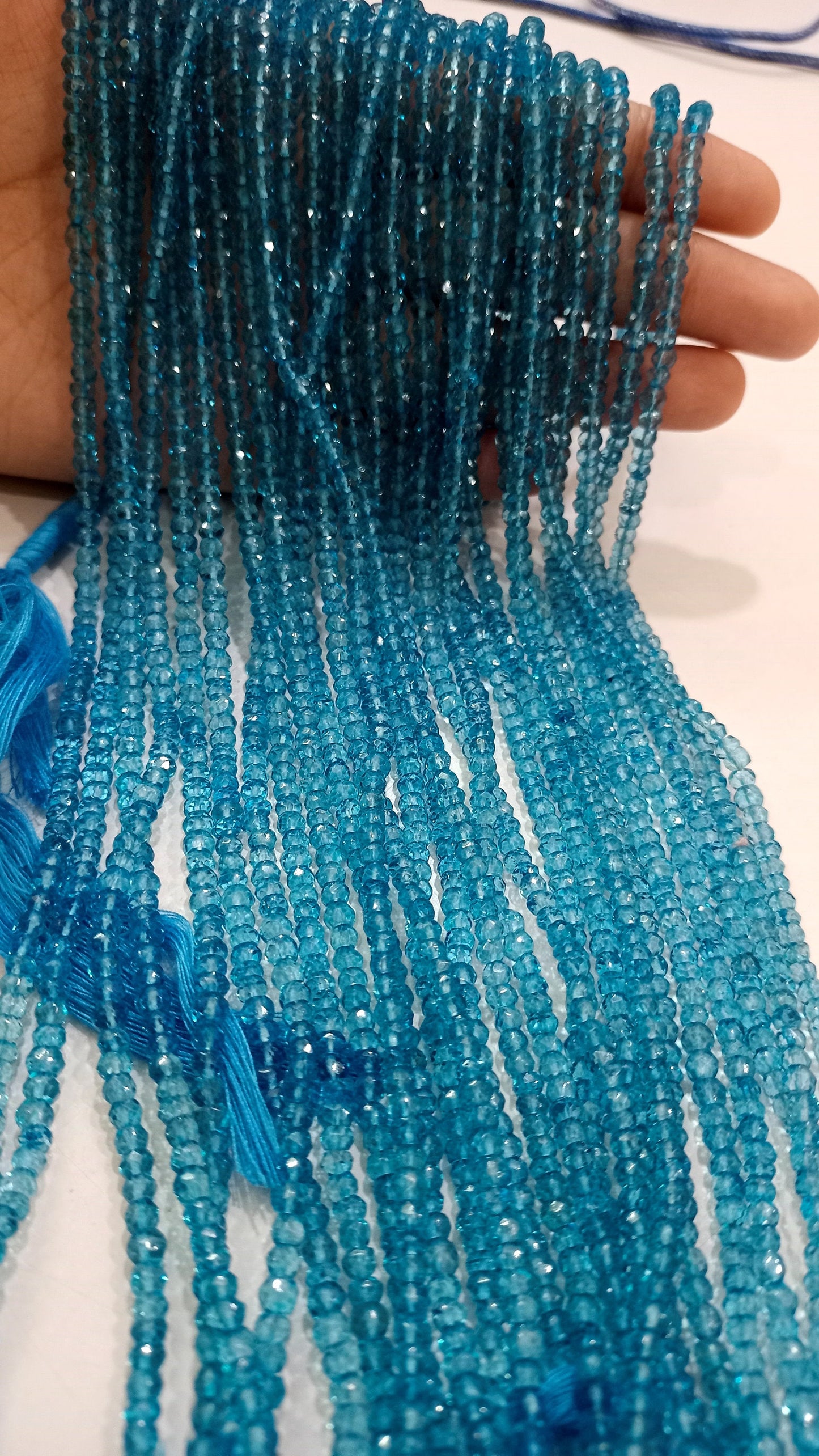 Natural Swiss Blue Topaz Rondelle Faceted 3.5-4mm  Beads Sold Per Strand 13 Inches Long Great Quality Gemstone Beads