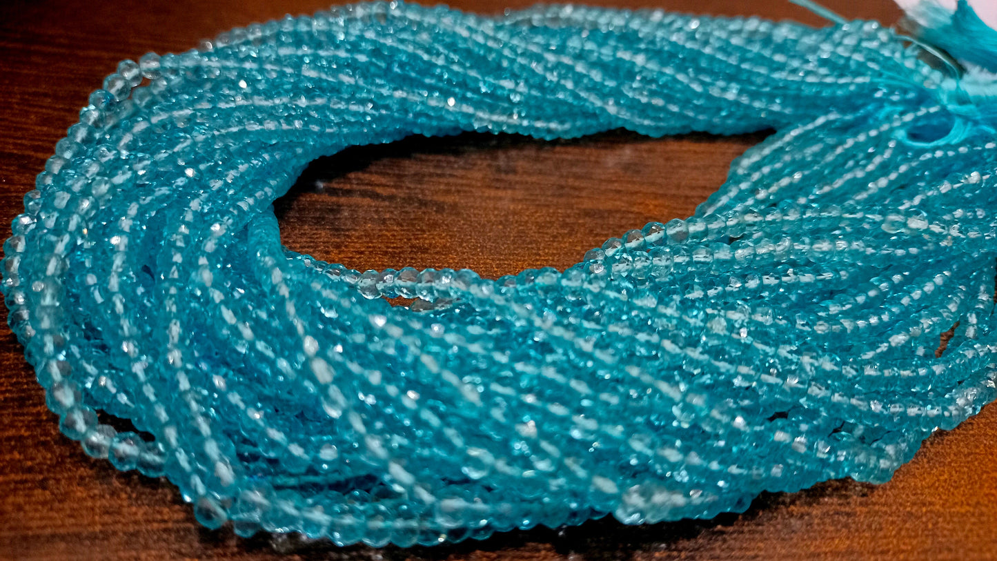 Natural Sky Blue Topaz Rondelle Faceted 3.5-4mm  Beads Sold Per Strand 13 Inches Long Great Quality Gemstone Beads