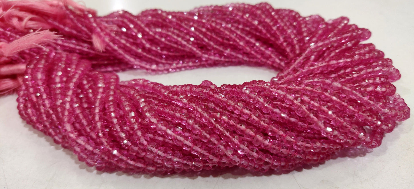 Natural Pink Topaz Rondelle Faceted 3.5-4mm  Beads Sold Per Strand 13 Inches Long Great Quality Gemstone Beads