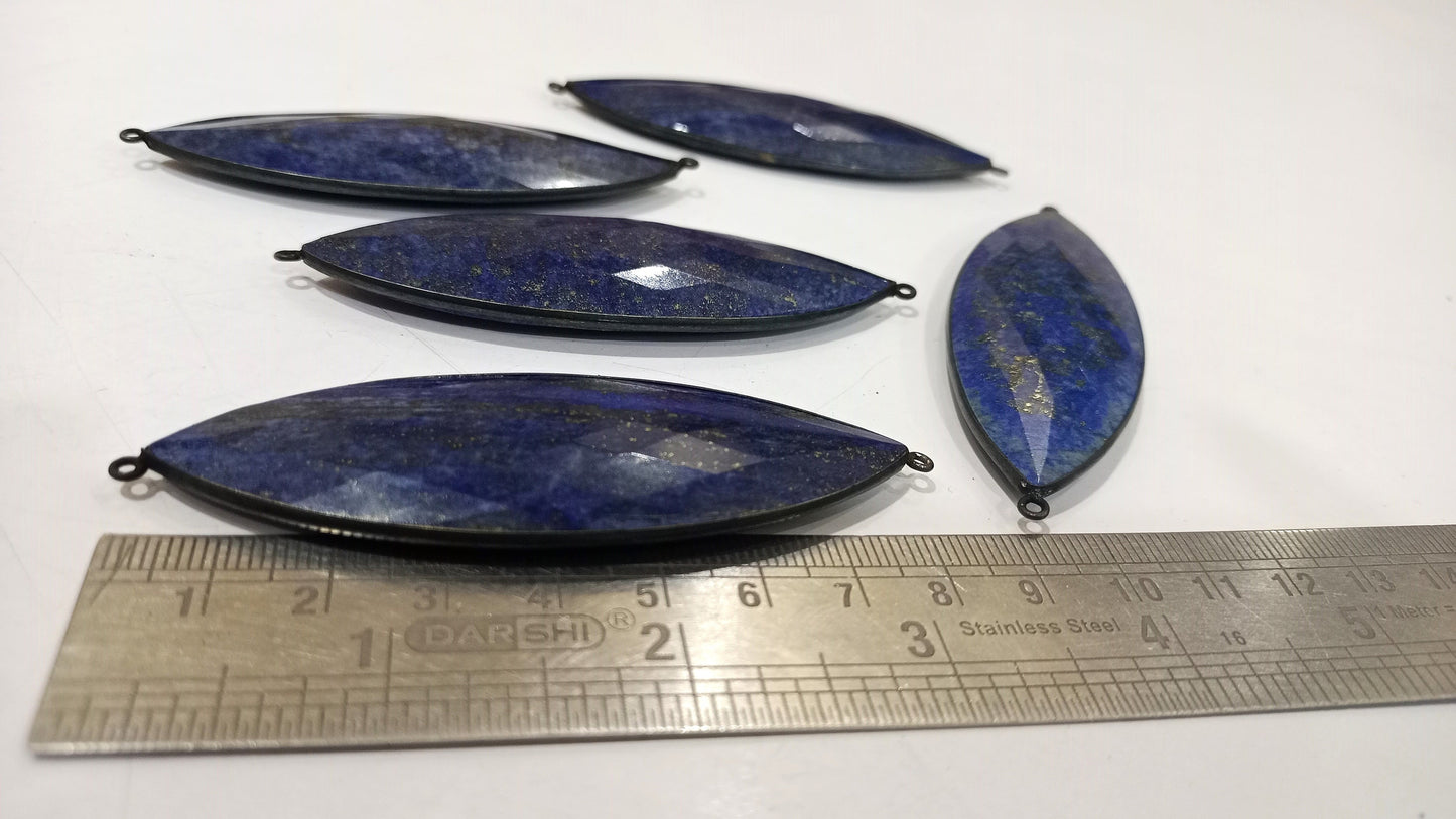 Natural Gemstone  Lapis Lazuli Marquise Shape 3 Inches Long  Black Oxidized Bezel Connector Pendant Best Quality Connectors