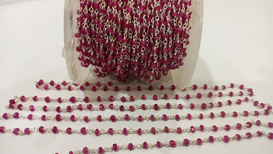 Ruby 3mm Rondelle Faceted Rosary Beaded Sterling Silver Chain Sold Per Foot Great Quality Chain