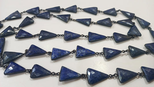 Natural Lapis Lazuli Trillian Cut Briolette 15x20mm Bezel Connector Chain Sold per foot Black Oxidized Great Quality Chain