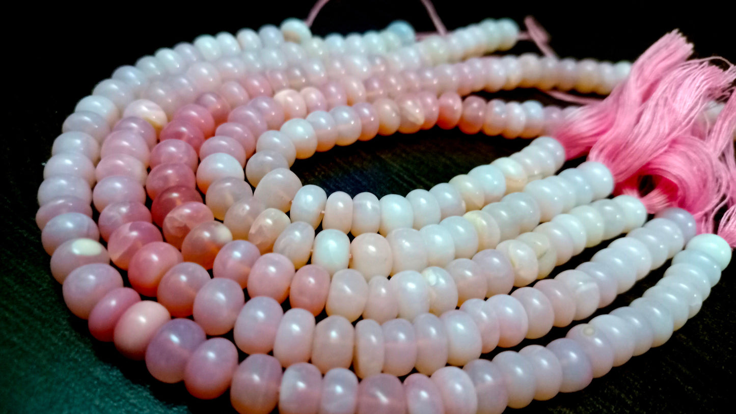 Natural Pink Opal Rondelle Plain Smooth 7to9mm Opal Beads Strand 8 Inches Long Top Quality Jewelry Making Beads
