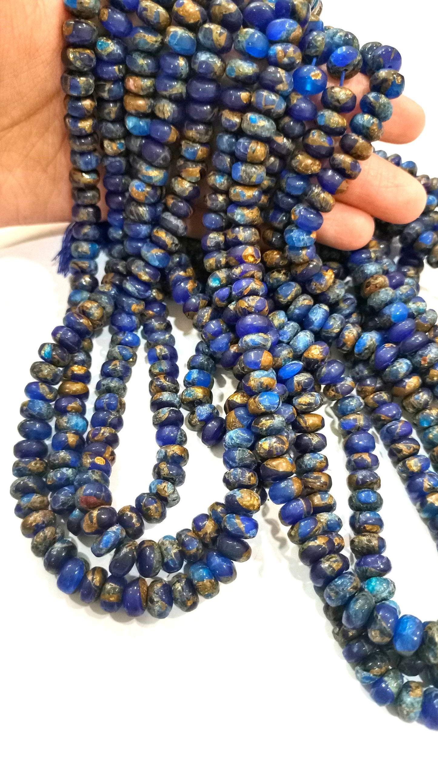 Natural Lapis Lazuli  Copper Turquoise Rondelle Plain 8mm Beads Sold Per Strand 8 Inches Long Great Quality Mohave Gemstone  Beads