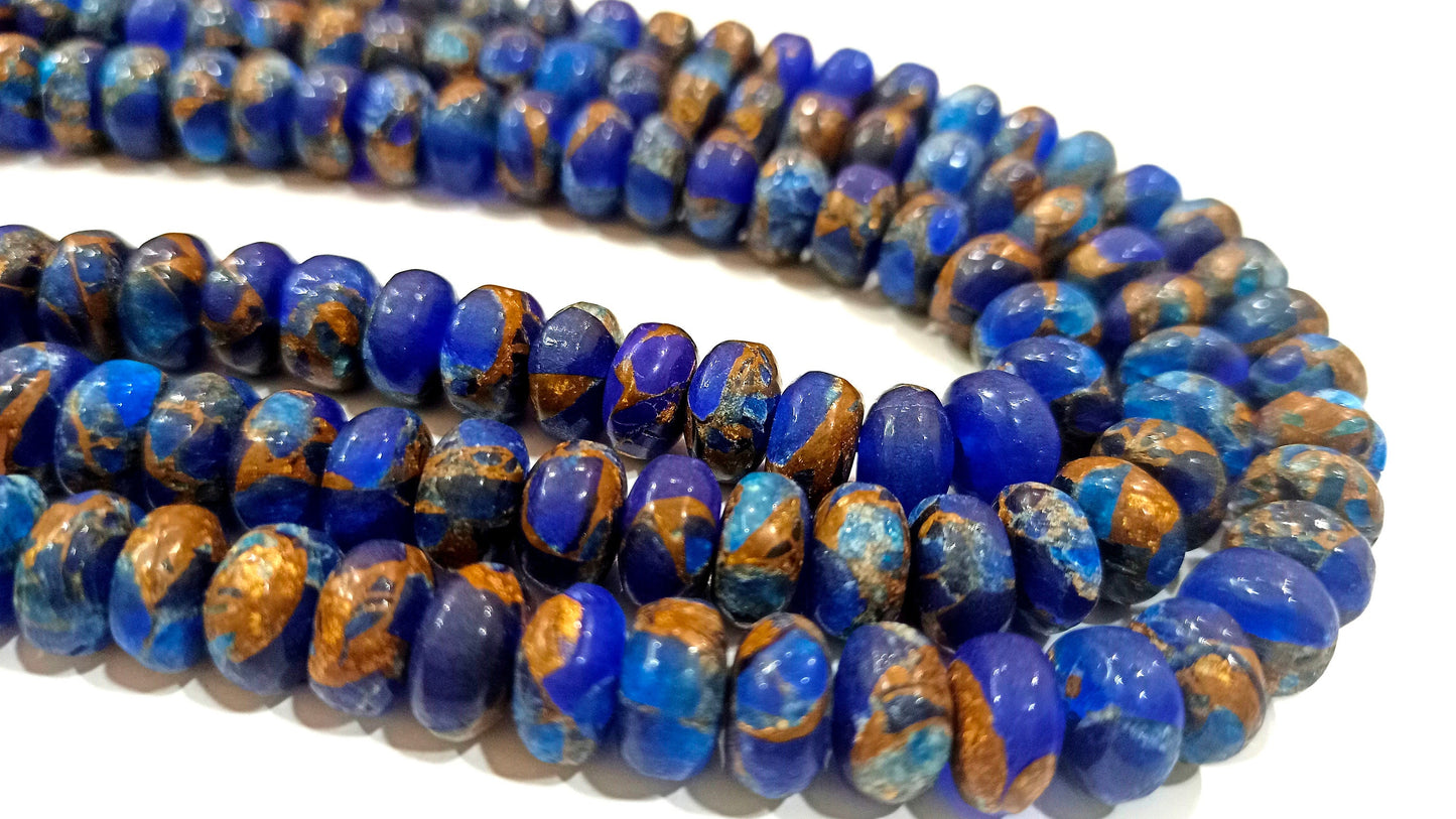 Natural Lapis Lazuli  Copper Turquoise Rondelle Plain 8mm Beads Sold Per Strand 8 Inches Long Great Quality Mohave Gemstone  Beads