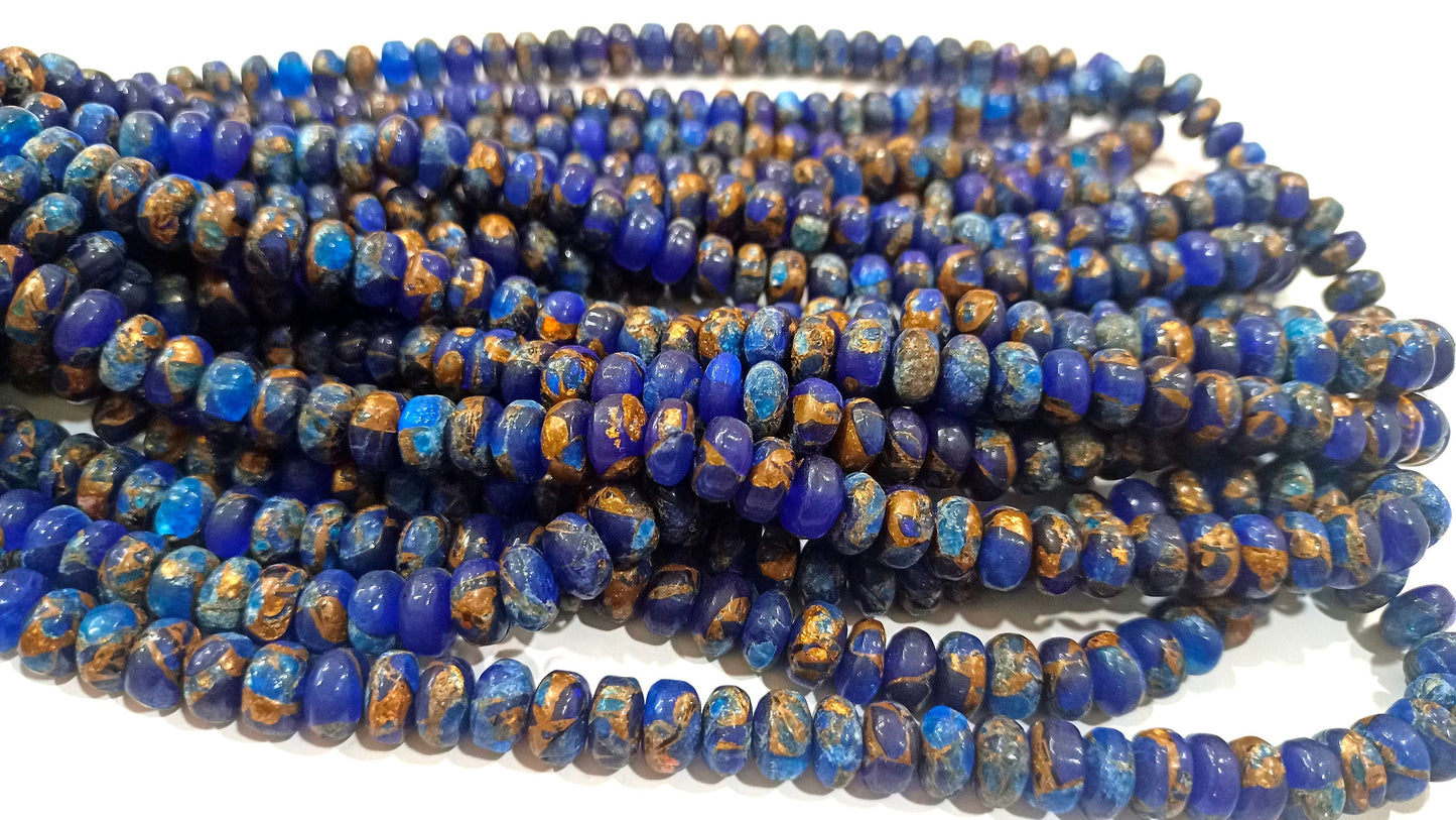 Natural Lapis Lazuli  Copper Turquoise Rondelle Plain 8mm Beads Sold Per Strand 8 Inches Long Great Quality Mohave Gemstone  Beads