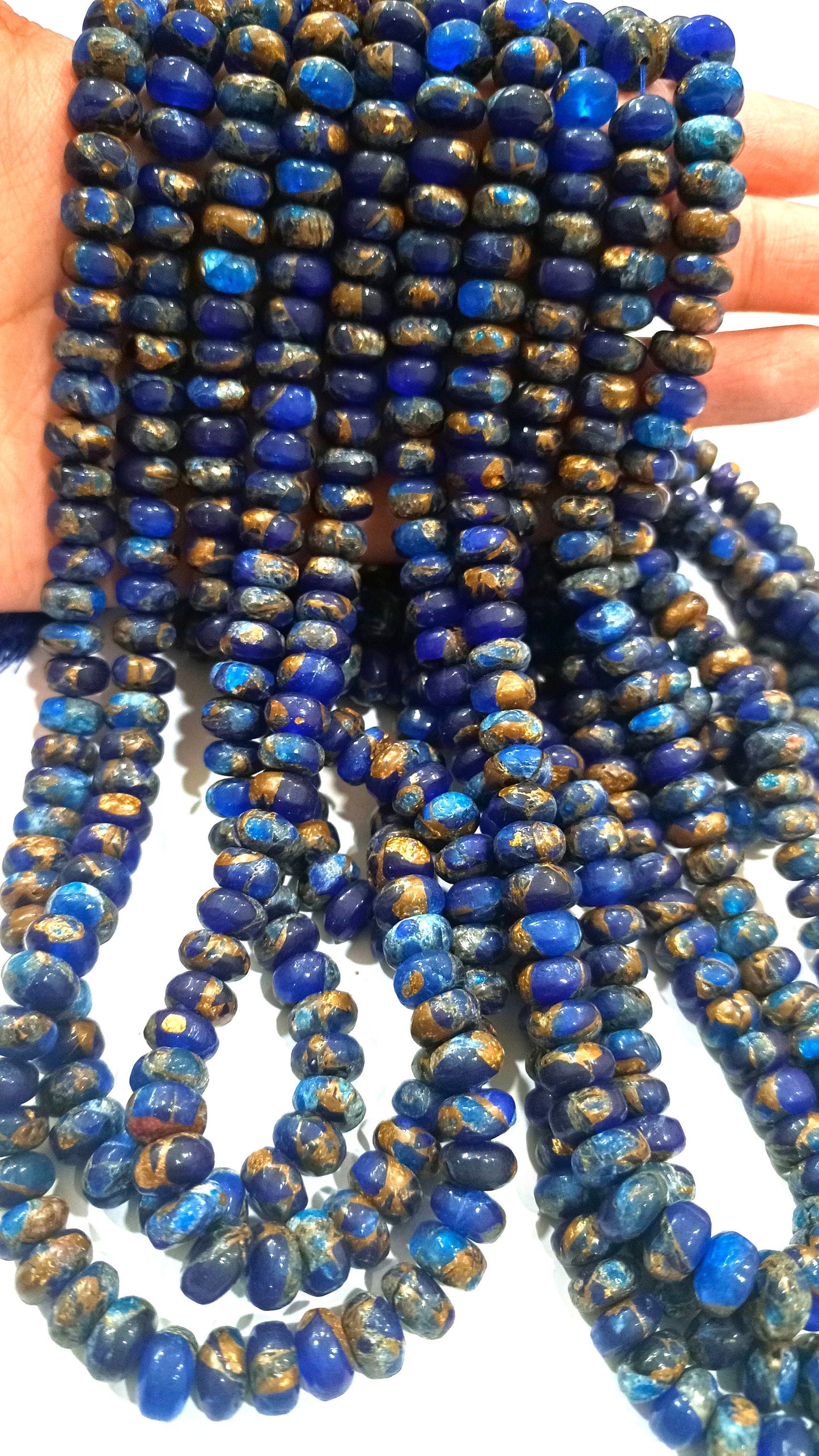 Natural Lapis Lazuli  Copper Turquoise Rondelle Plain 8mm Beads Sold Per Strand 8 Inches Long Great Quality Mohave Gemstone  Beads