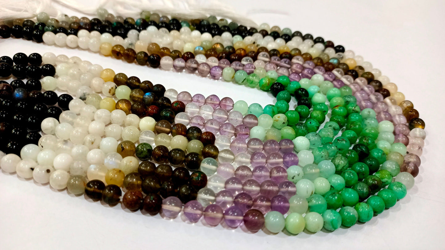 Natural Multi Gemstone Round Plain Smooth 6-7mm Beads Sold Per Strand 8 Inches Long Great Quality Jewelry Making Beads Choose the Design