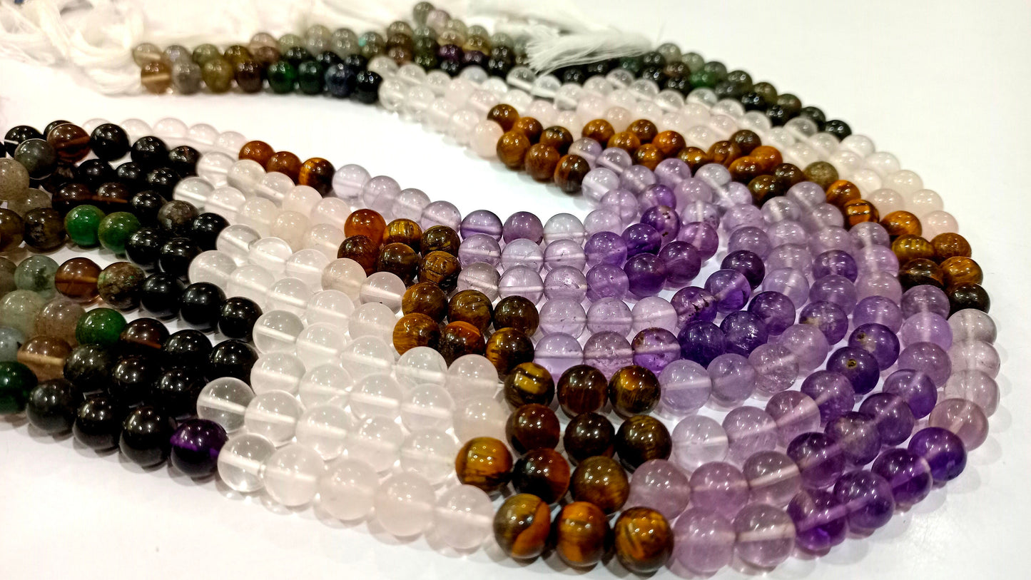 Natural Multi Gemstone Round Plain Smooth 8mm Beads Sold Per Strand 13 Inches Long Great Quality Jewelry Making Beads Choose the Design
