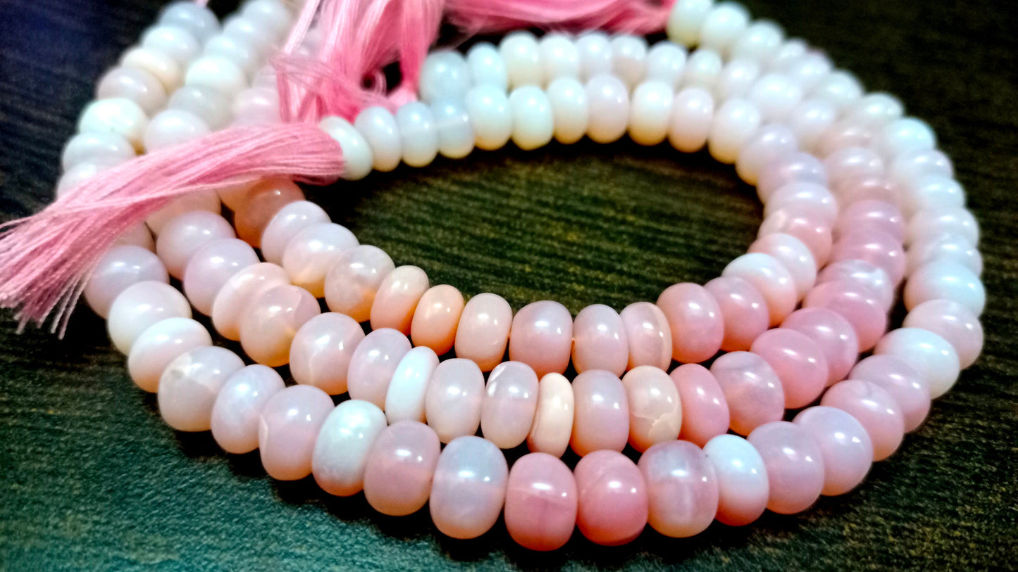 Natural Pink Opal Rondelle Plain Smooth 7to9mm Opal Beads Strand 8 Inches Long Top Quality Jewelry Making Beads