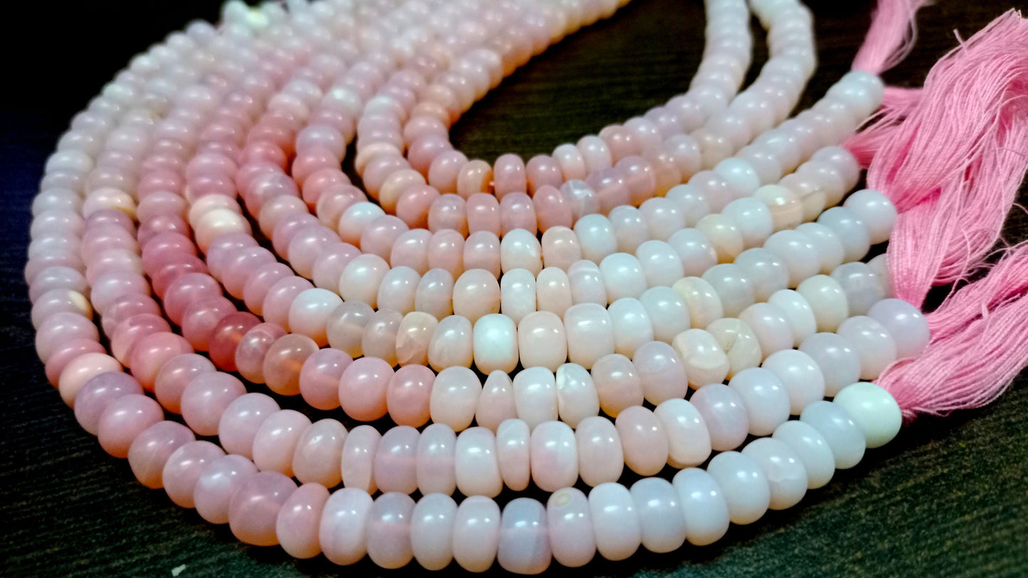 Natural Pink Opal Rondelle Plain Smooth 7to9mm Opal Beads Strand 8 Inches Long Top Quality Jewelry Making Beads