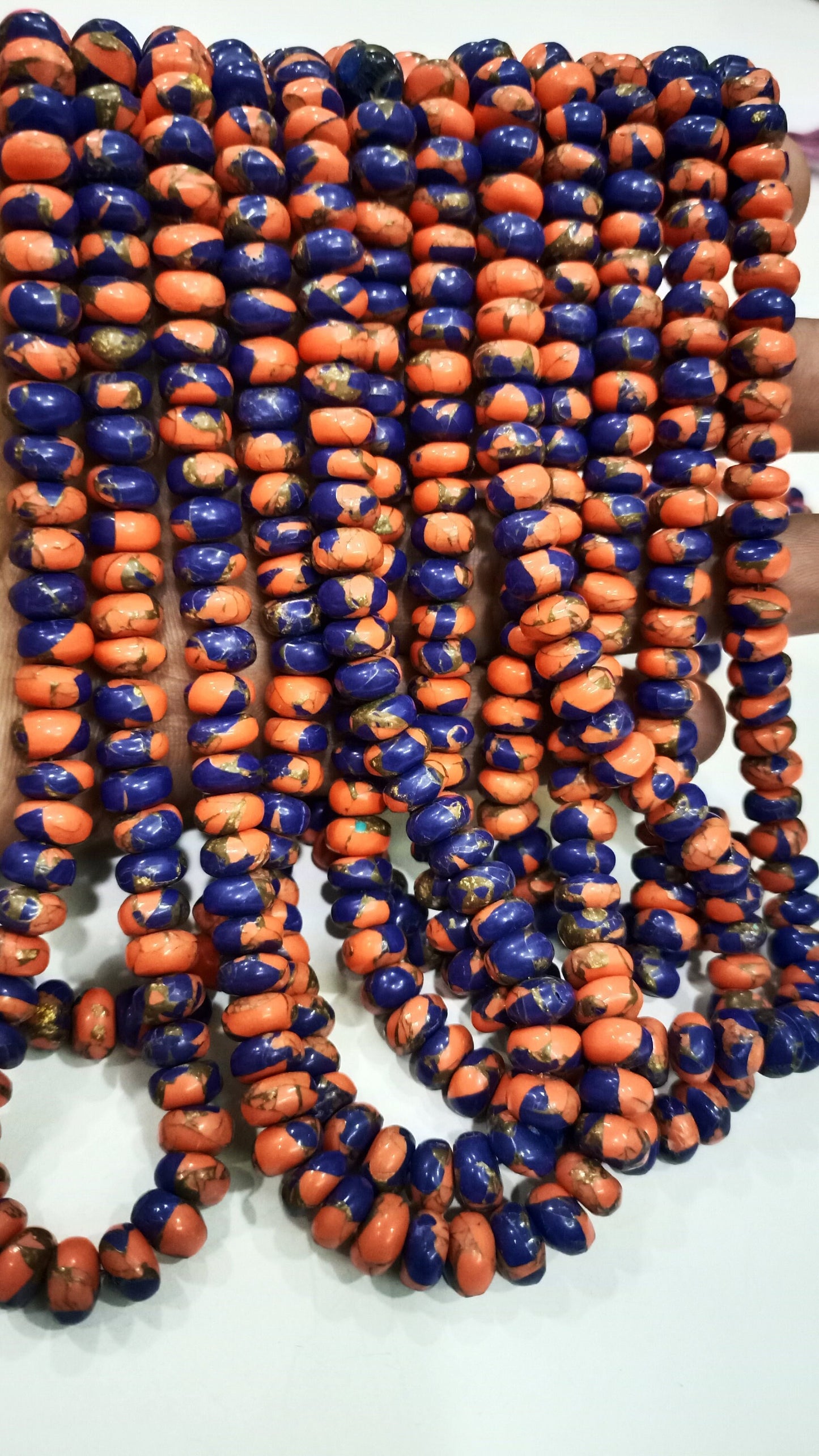 Natural Mohave Carnelian and  Blue Lapis Lazuli Copper Turquoise Rondelle Plain Smooth 8mm Beads Sold Per Strand 8 inches Long