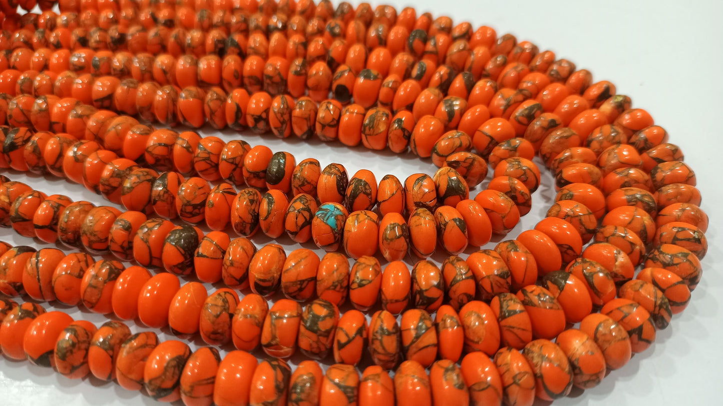 Natural Mohave Carnelian Copper Turquoise Rondelle Plain Beads Sold Per Strand 8 Inches Long Great Quality Mohave Gemstone  Beads