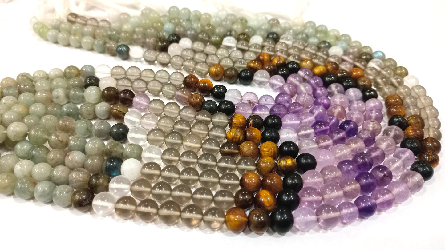 Natural Multi Gemstone Round Plain Smooth 8mm Beads Sold Per Strand 13 Inches Long Great Quality Jewelry Making Beads Choose the Design