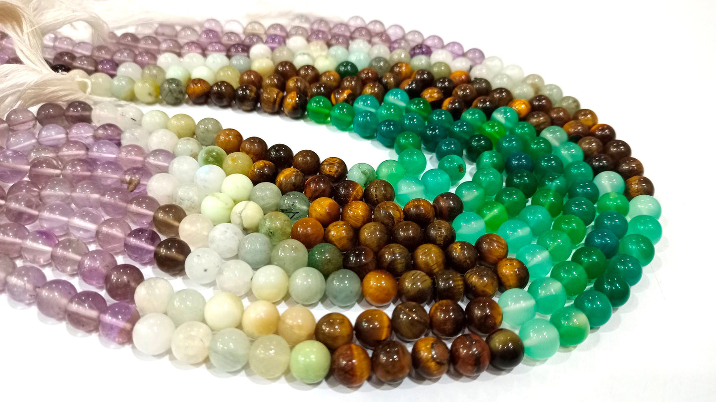 Natural Multi Gemstone Round Plain Smooth 8mm Beads Sold Per Strand 13 Inches Long Great Quality Jewelry Making Beads Choose the Design