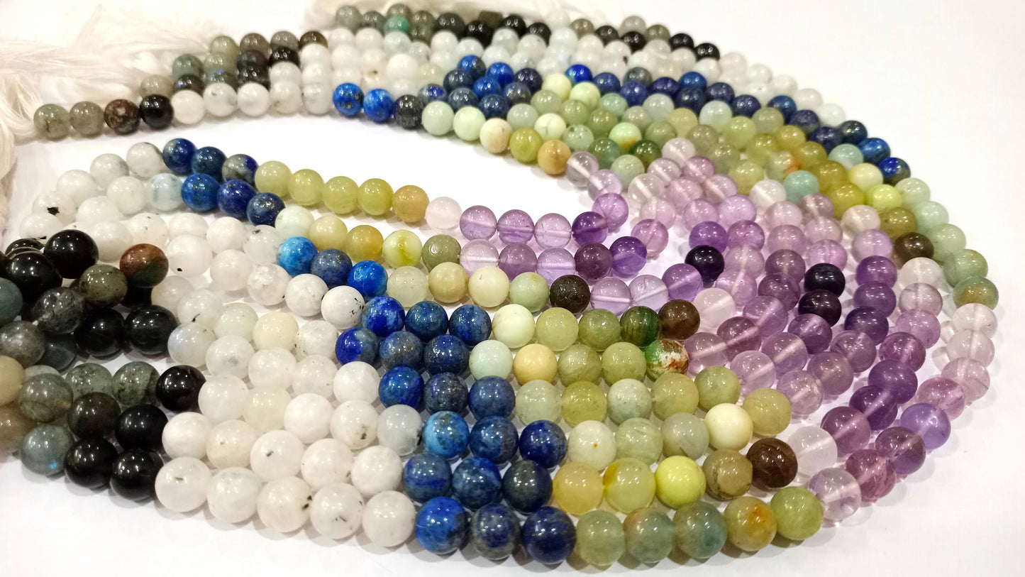 Natural Multi Gemstone Round Plain Smooth 8mm Beads Sold Per Strand 13 Inches Long Great Quality Jewelry Making Beads Choose the Design