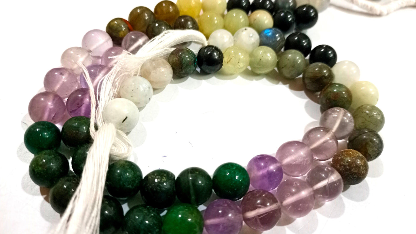 Natural Multi Gemstone Round Plain Smooth 9-10mm Beads Sold Per Strand 13 Inches Long Great Quality Jewelry Making Beads