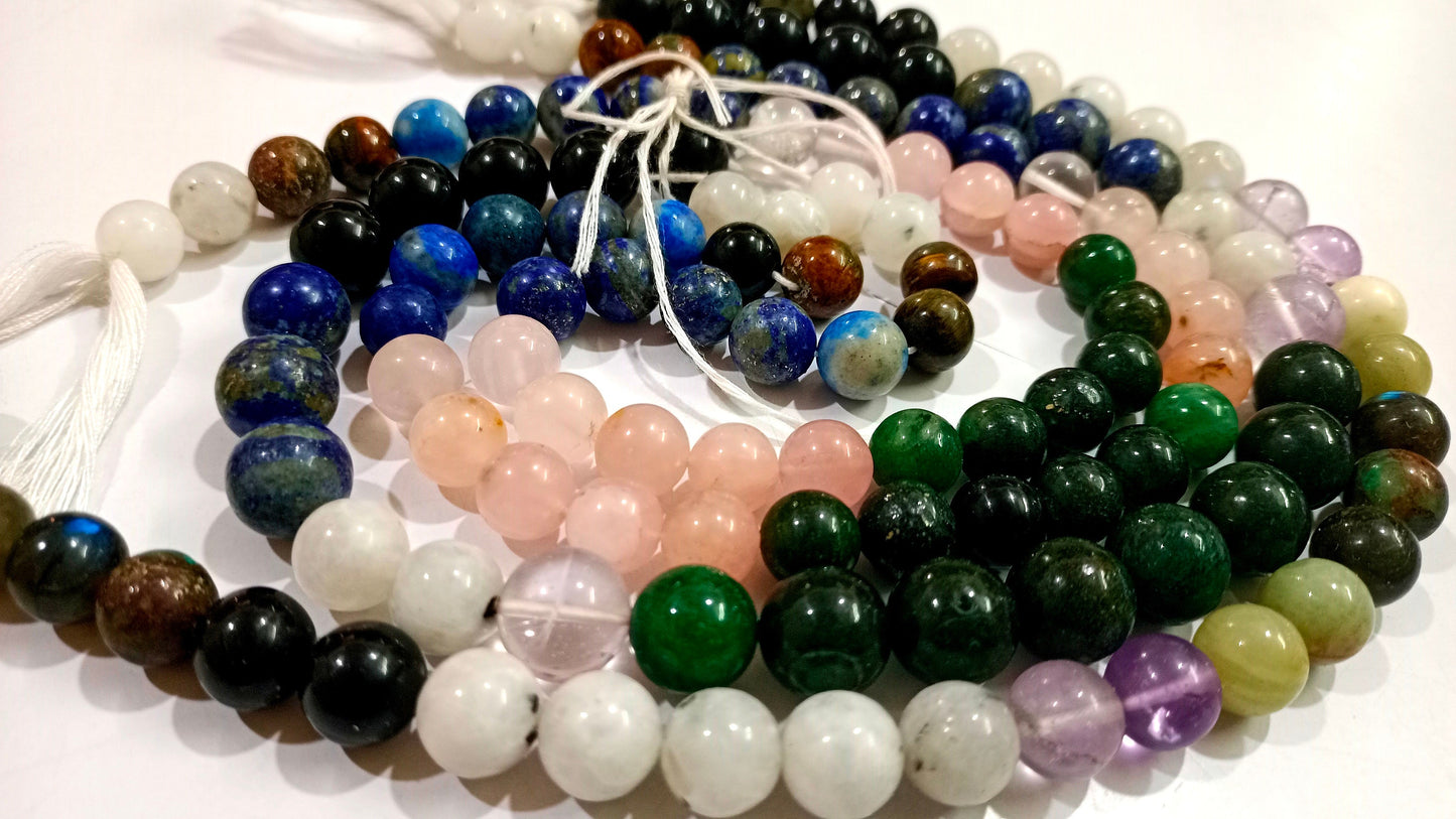 Natural Multi Gemstone Round Plain Smooth 9-10mm Beads Sold Per Strand 13 Inches Long Great Quality Jewelry Making Beads
