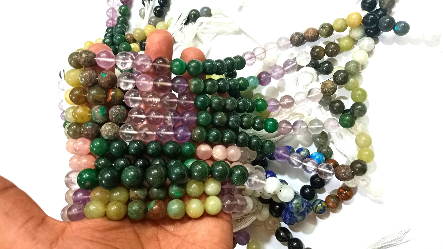 Natural Multi Gemstone Round Plain Smooth 9-10mm Beads Sold Per Strand 13 Inches Long Great Quality Jewelry Making Beads