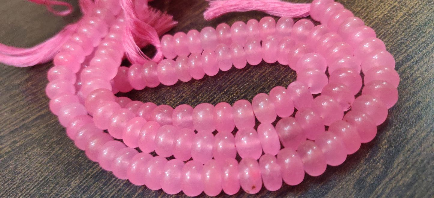 Natural Watermelon Pink Chalcedony Rondelle Plain Smooth 8mm Gemstone Beads Sold per Strand 8 inches Long Great Quality Jewelry Making Beads
