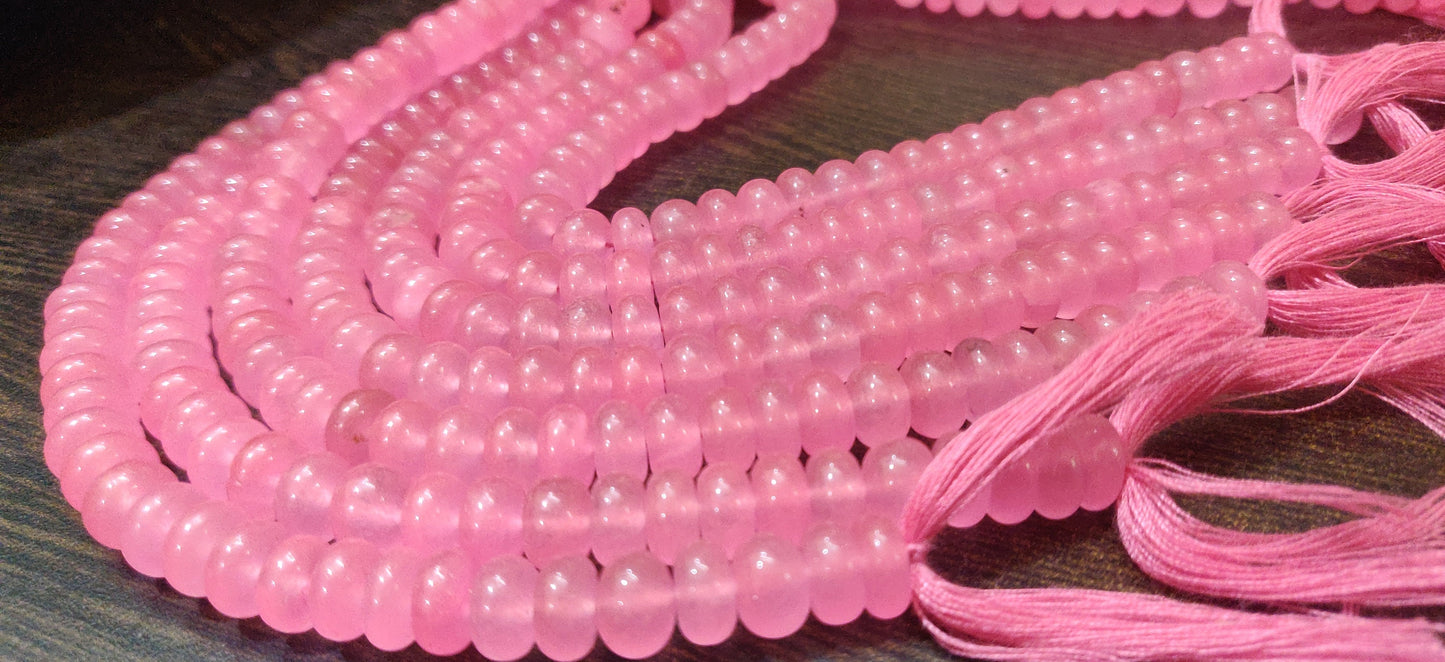 Natural Watermelon Pink Chalcedony Rondelle Plain Smooth 8mm Gemstone Beads Sold per Strand 8 inches Long Great Quality Jewelry Making Beads