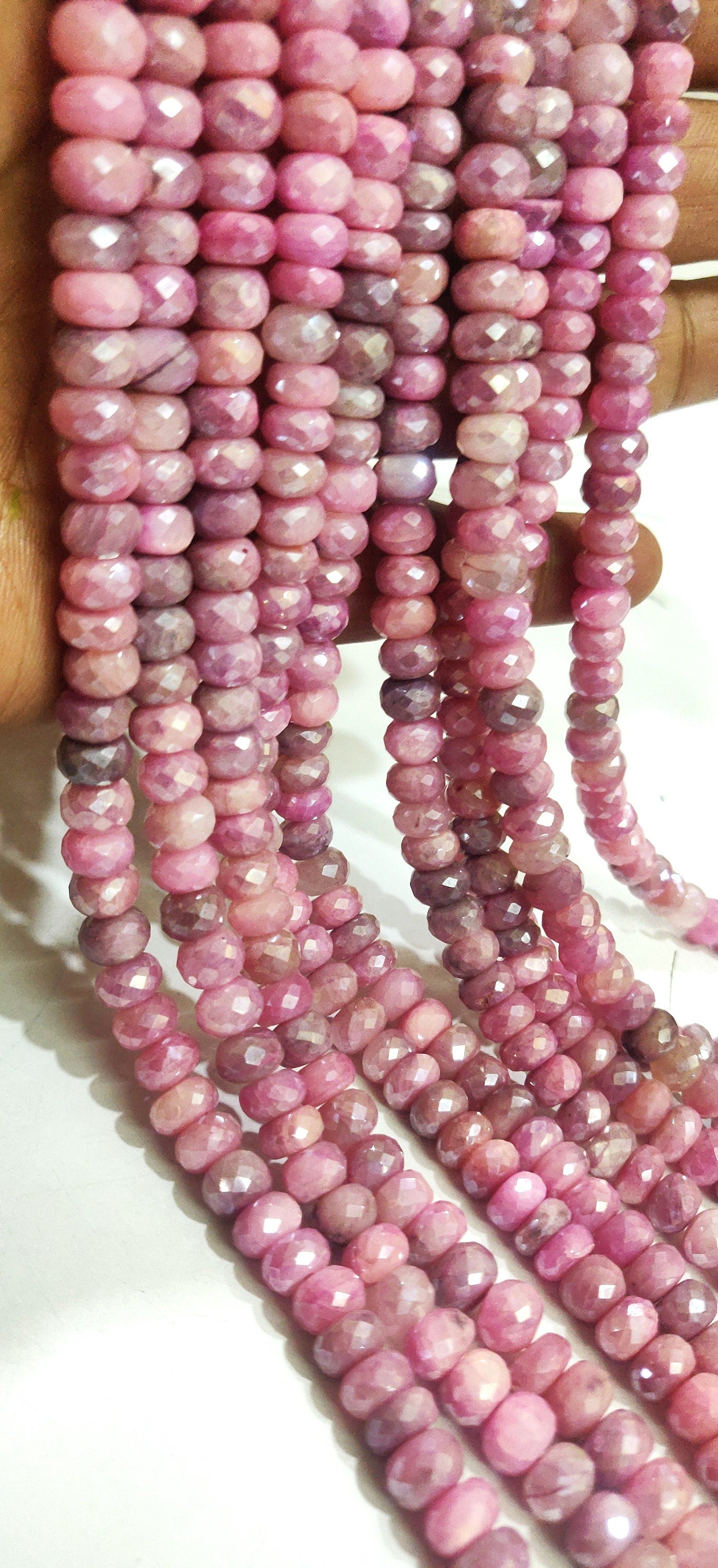 Natural Pink Moonstone Silver AB Mystic Coated Rondelle Faceted 8mm Beads Strand 8 inch long Top Quality Wholesale prices Beads